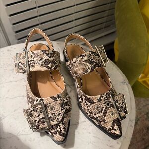 Soda Beige Snake-Print Pointed Buckle Flats